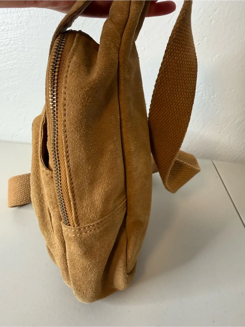 Free People Suede Sling Bag Crossbody Chest Pack Camel Tan Leather - Picture 8 of 14